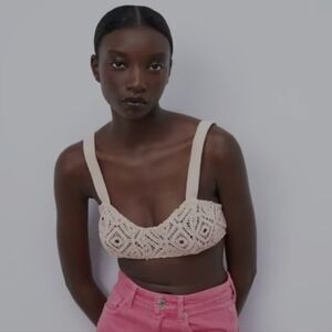 Zara Crochet Crop Bralette Bra Top S NWT Vintage inspired ecru. Classy.